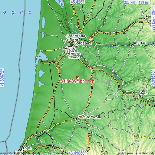 Topographic map of Saint-Symphorien