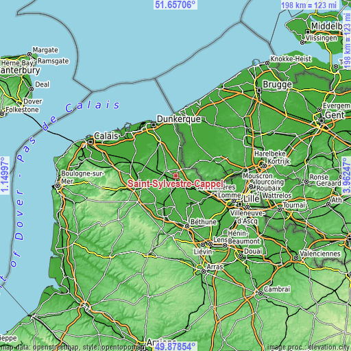 Topographic map of Saint-Sylvestre-Cappel