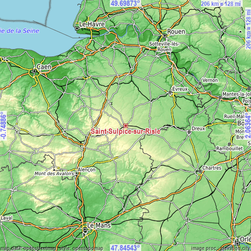 Topographic map of Saint-Sulpice-sur-Risle