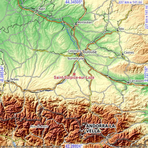 Topographic map of Saint-Sulpice-sur-Lèze