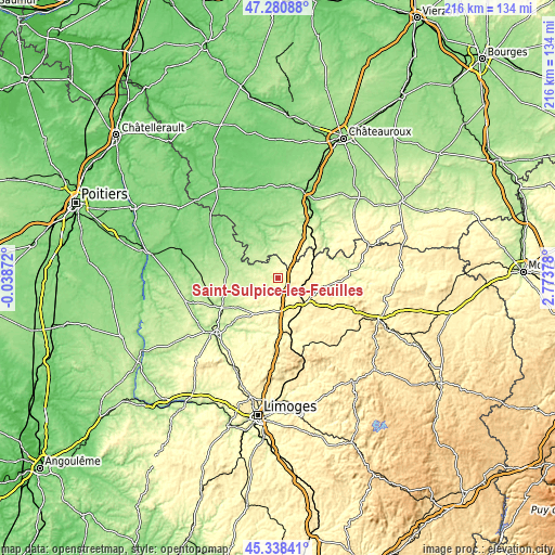 Topographic map of Saint-Sulpice-les-Feuilles