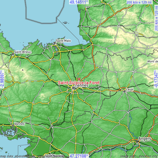 Topographic map of Saint-Sulpice-la-Forêt