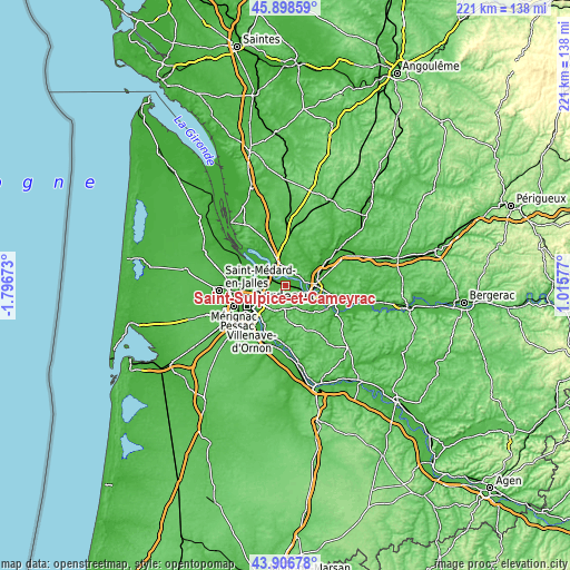 Topographic map of Saint-Sulpice-et-Cameyrac