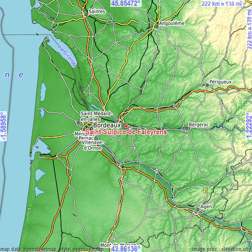 Topographic map of Saint-Sulpice-de-Faleyrens