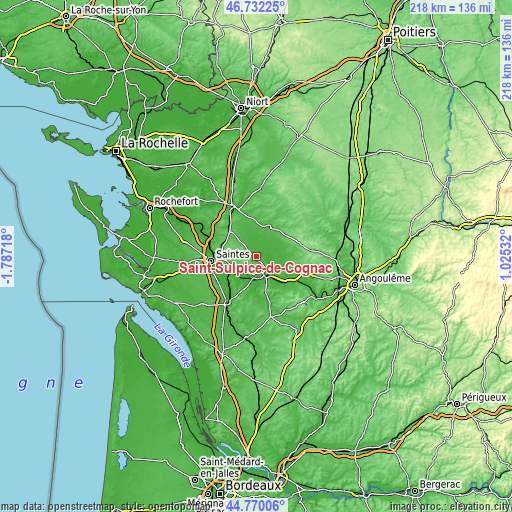 Topographic map of Saint-Sulpice-de-Cognac