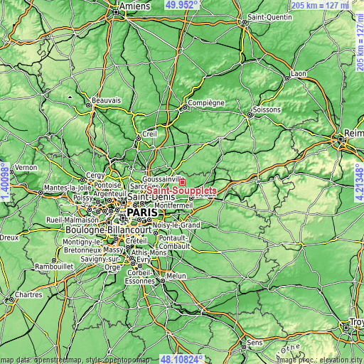 Topographic map of Saint-Soupplets