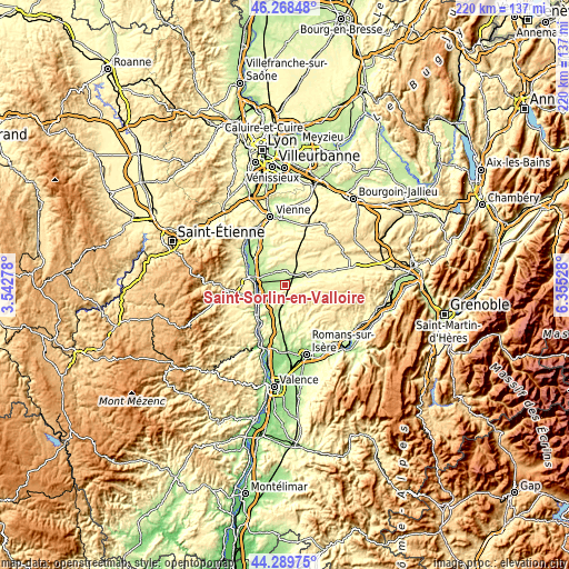 Topographic map of Saint-Sorlin-en-Valloire