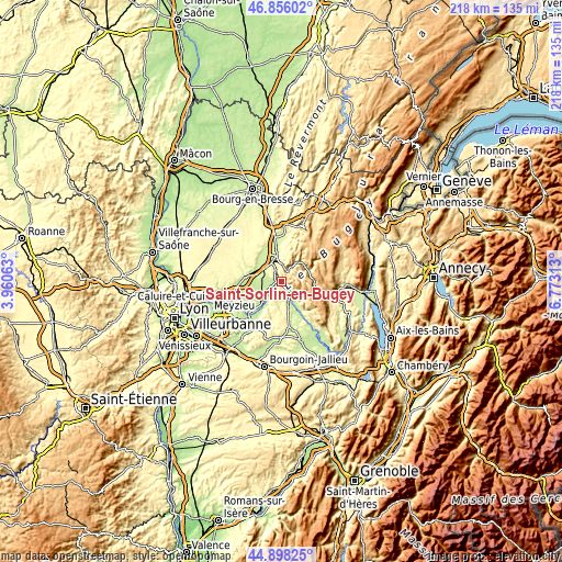 Topographic map of Saint-Sorlin-en-Bugey