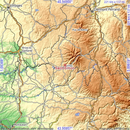 Topographic map of Saint-Simon