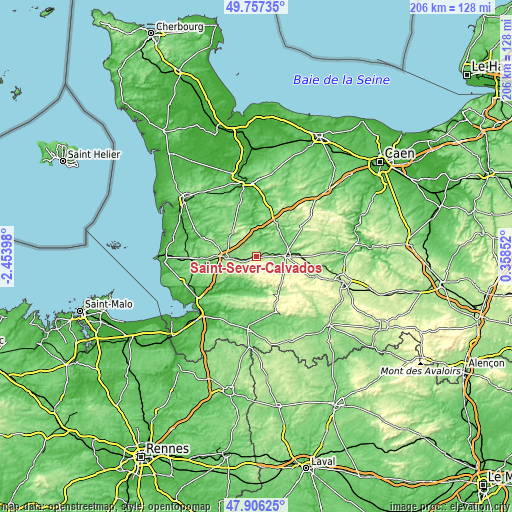 Topographic map of Saint-Sever-Calvados