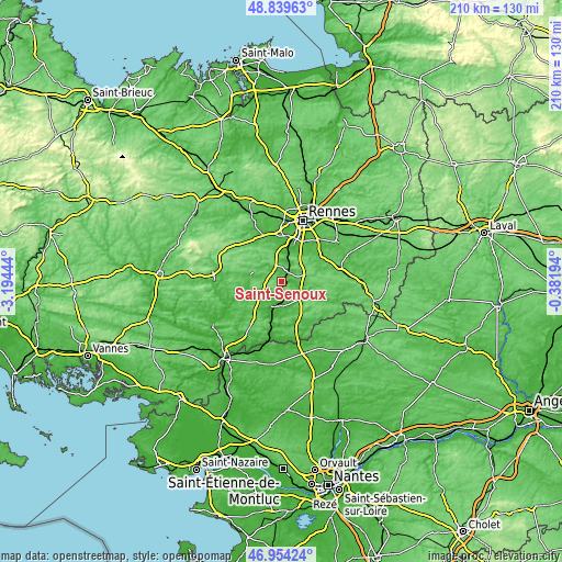 Topographic map of Saint-Senoux