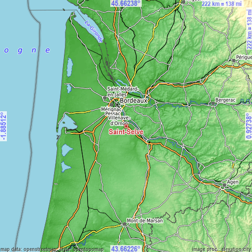 Topographic map of Saint-Selve