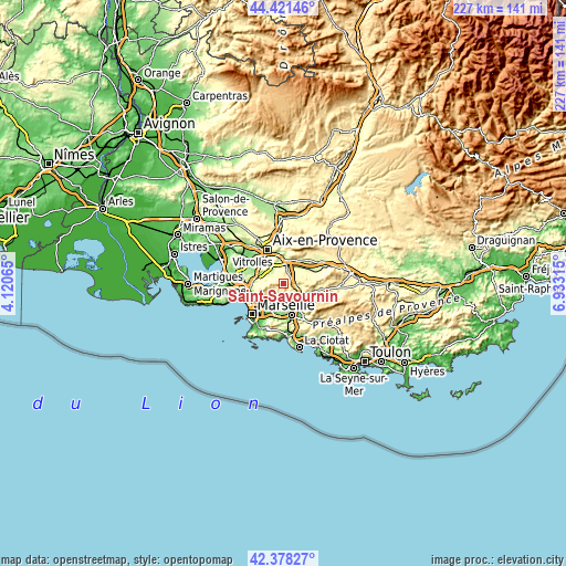 Topographic map of Saint-Savournin