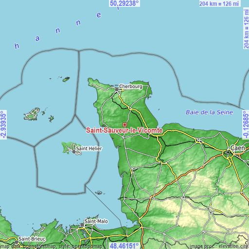 Topographic map of Saint-Sauveur-le-Vicomte