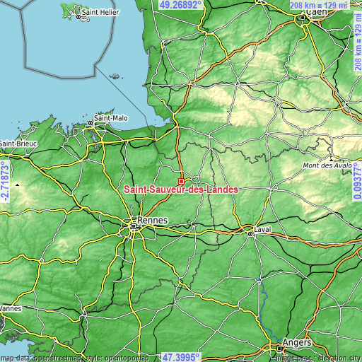 Topographic map of Saint-Sauveur-des-Landes