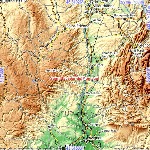 Topographic map of Saint-Sauveur-de-Montagut