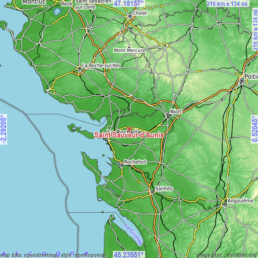 Topographic map of Saint-Sauveur-d’Aunis