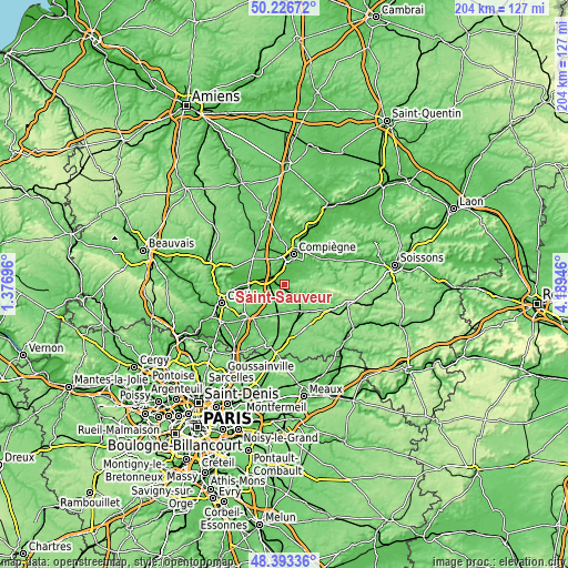 Topographic map of Saint-Sauveur