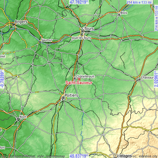 Topographic map of Saint-Sauveur