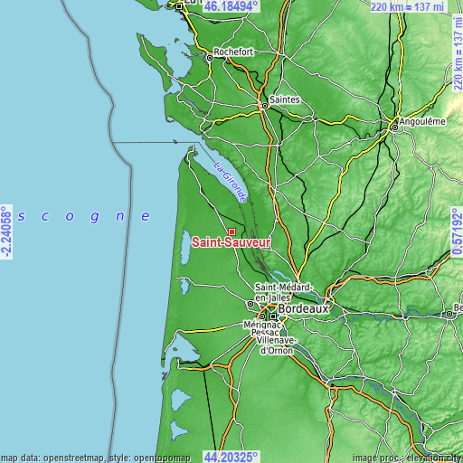 Topographic map of Saint-Sauveur