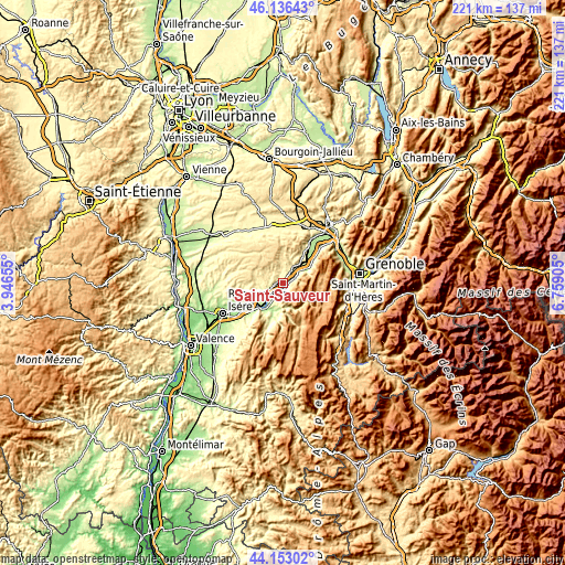 Topographic map of Saint-Sauveur