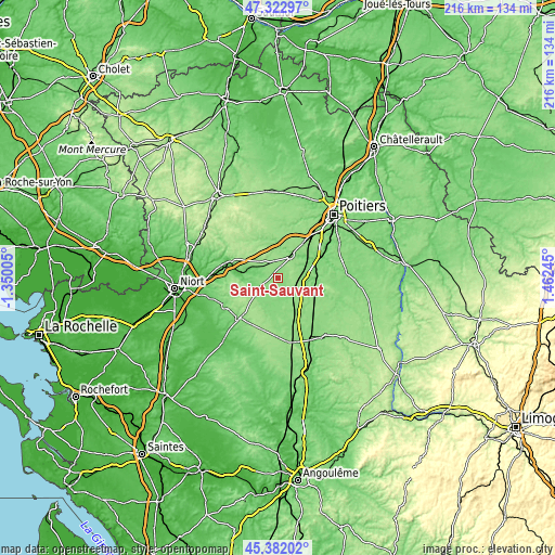 Topographic map of Saint-Sauvant