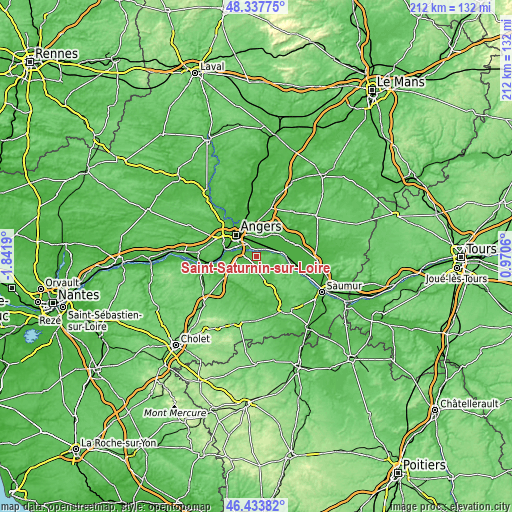 Topographic map of Saint-Saturnin-sur-Loire