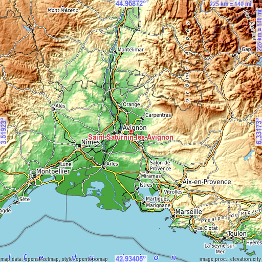 Topographic map of Saint-Saturnin-lès-Avignon