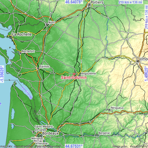 Topographic map of Saint-Saturnin