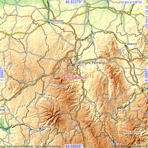 Topographic map of Saint-Saturnin