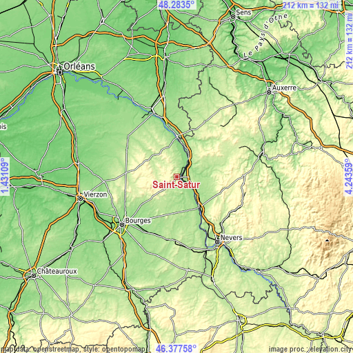 Topographic map of Saint-Satur