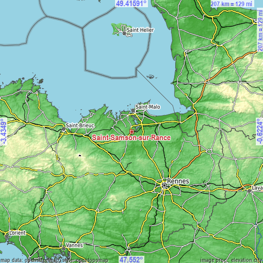 Topographic map of Saint-Samson-sur-Rance