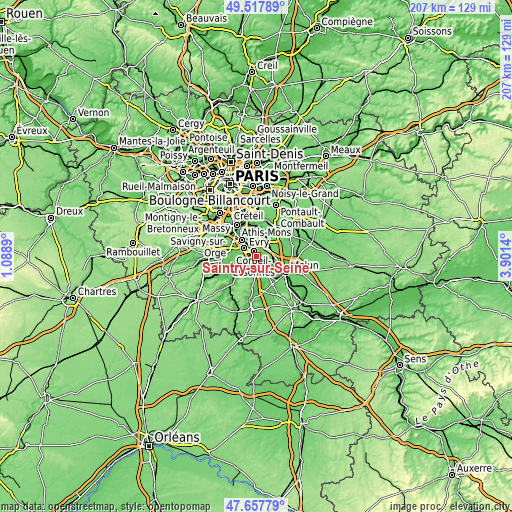 Topographic map of Saintry-sur-Seine