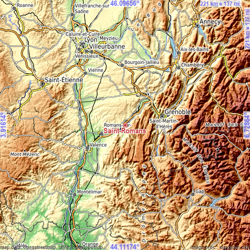 Topographic map of Saint-Romans