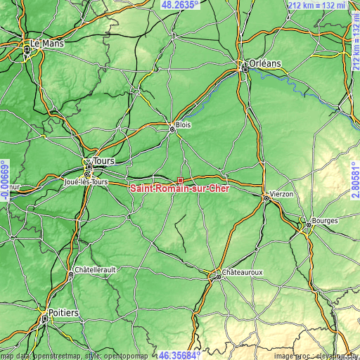 Topographic map of Saint-Romain-sur-Cher