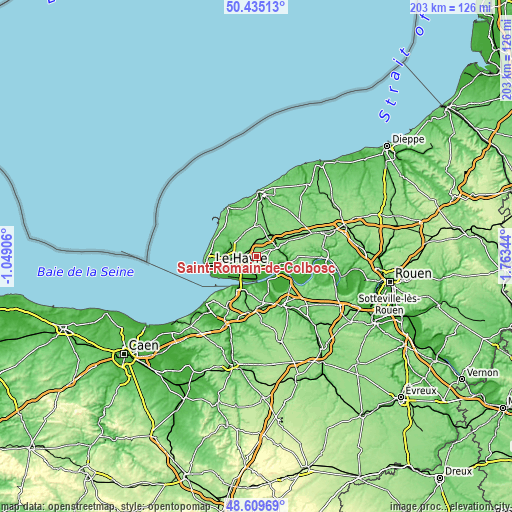 Topographic map of Saint-Romain-de-Colbosc