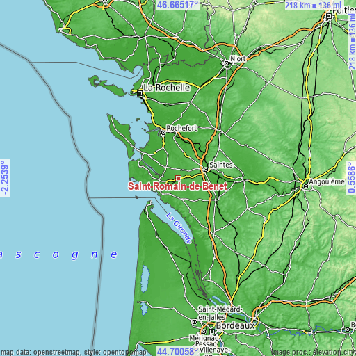 Topographic map of Saint-Romain-de-Benet