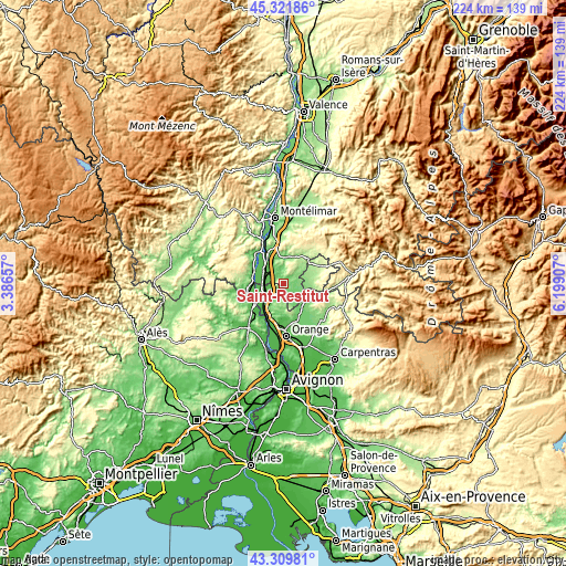 Topographic map of Saint-Restitut