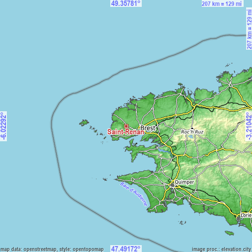Topographic map of Saint-Renan