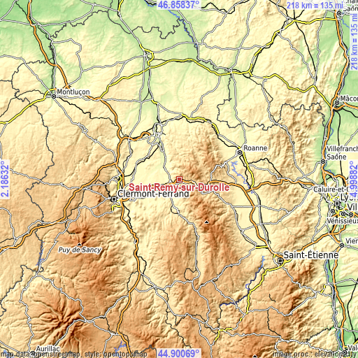 Topographic map of Saint-Rémy-sur-Durolle