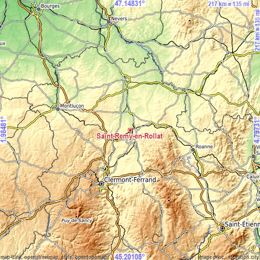 Topographic map of Saint-Rémy-en-Rollat