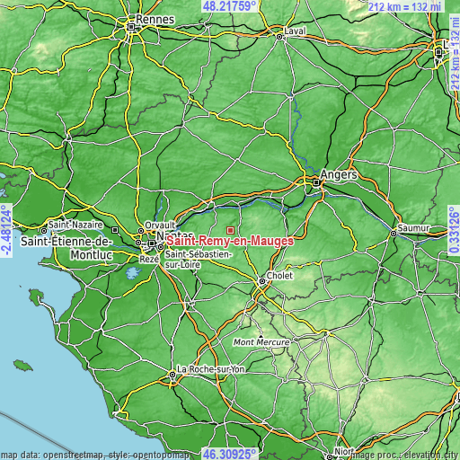 Topographic map of Saint-Rémy-en-Mauges