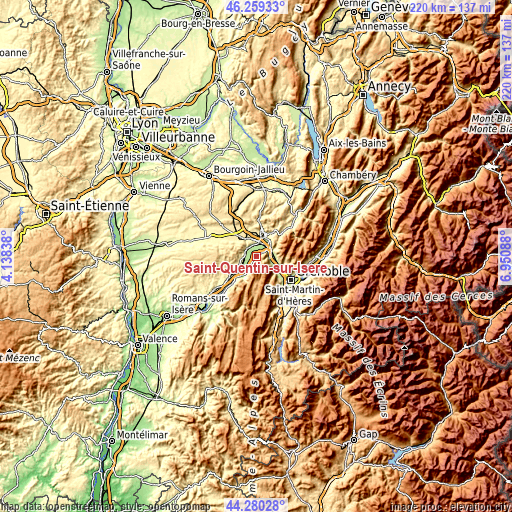 Topographic map of Saint-Quentin-sur-Isère