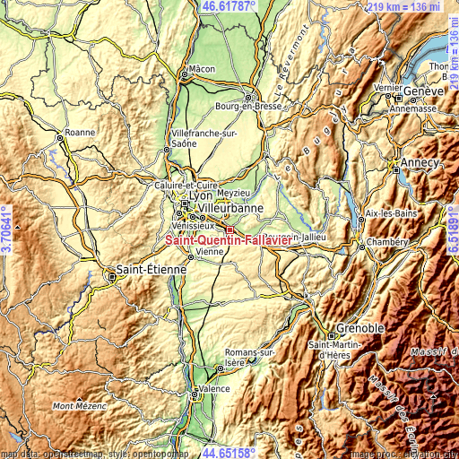 Topographic map of Saint-Quentin-Fallavier