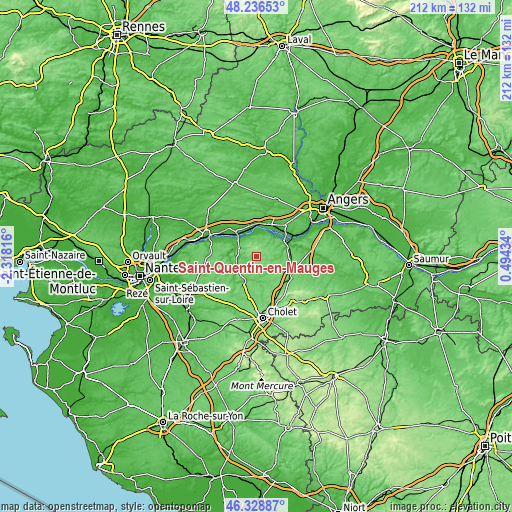 Topographic map of Saint-Quentin-en-Mauges