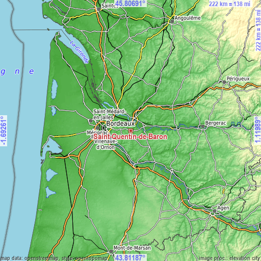 Topographic map of Saint-Quentin-de-Baron