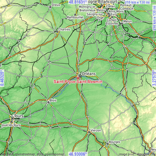 Topographic map of Saint-Pryvé-Saint-Mesmin