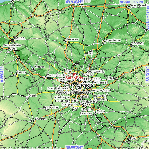 Topographic map of Saint-Prix