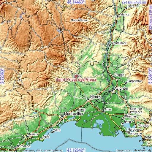 Topographic map of Saint-Privat-des-Vieux