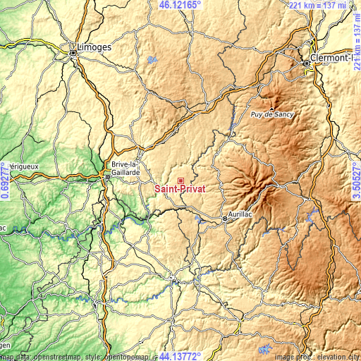 Topographic map of Saint-Privat